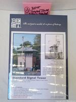 Photo shows the front of the sealed Best Standard Signal Tower box with images and description of the model train signal tower accessory.