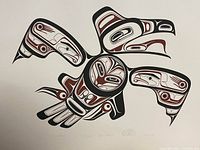 Full view of the Northwest Coast style print titled 'Raven Dancer'. Black and red stylized raven image.