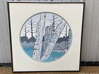 Full front view of framed Roy Vickers Totem Poles print