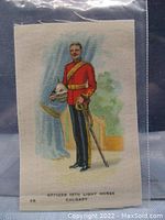 Full view of antique tobacco silk depicting an officer in 15th Light Horse Calgary uniform.