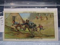 Full view of the tobacco silk showing a historical farm battle scene with men running in action.