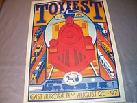 Full view of 1989 Aurora Toyfest poster with colorful train design and event dates August 25-27, East Aurora NY.