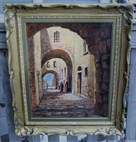 Full view of framed oil painting showing overall composition and frame
