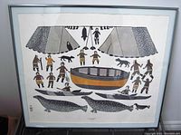 Front view of framed serigraph “Camp at Kanguk” showing full composition and silver metal frame