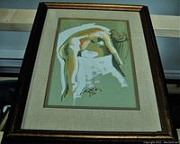 Framed nude oil painting on board by John Leach shown leaning, visible signature and brushwork details.