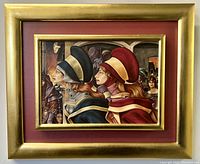 Frontal view of the framed oil painting showing entire composition and frame.