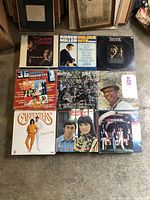 Photo showing a selection of vinyl album covers including The Seekers, Rodger Miller, The Carpenters, and others on floor in room.