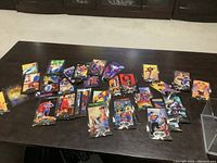 Spread of trading cards from the 1994 SkyBox Superman Platinum Series showing various characters and scenes.