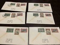 6 First Day Covers from 1939 with three Canadian stamps each and addressed to Ben Edelson in Ottawa.