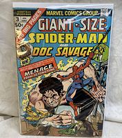 Front view of the Giant-Size Spider-Man and Doc Savage comic book, Issue No. 3. Clearly shows the cover art, the issue number, price, and main comic title.