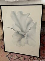 Front view of the framed lithograph showing the flower leaf artwork with detailed shading.