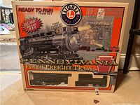 Original boxed Lionel Ready to Run Pennsylvania Flyer Freight Train set, showing box front with train image and detail.