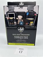 Front view of packaged Auto Drive 3-in-1 back seat organizer with product image and branding details