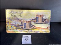 High Life 8-piece espresso cup and saucer set in original packaging showing product image and label.