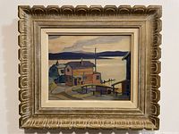 Full view of framed painting against white wall