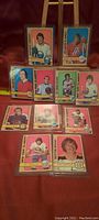 Front view of the 10 vintage hockey rookie cards arranged in three rows.