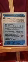 Back side of the 1986-87 Topps Wendel Clark rookie hockey card detailing player statistics, personal info, and career highlights.