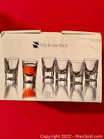 Original closed box showing Stylesetter Bryce branding with image of 6 shot glasses including one filled with red liquid.
