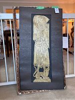 Full view of the brass rubbing artwork showing the knight figure in frame.