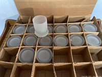 Box with 15 frosted glasses stored upright in individual cardboard compartments.