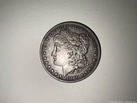 Obverse side of Morgan Silver Dollar 1880 showing Lady Liberty profile, date, and inscription.