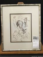 Full framed ink sketch view showing various human figure studies in black ink with signature Allan A. Davidson bottom left.