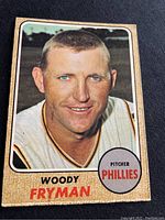 Front of the Woody Fryman 1968 O-Pee-Chee baseball card showing player photo, name, position, and team logo.
