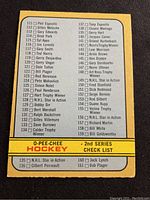 Front side of 1972-73 O-Pee-Chee 2nd series hockey card checklist showing card numbers 111 to 156 with player and trophy names.