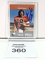 Front view of the Lui Passaglia autographed football card showing player in uniform and autograph.