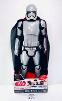 Front view of the Star Wars Captain Phasma 20-inch figure in its original packaging showing silver armor and cape.