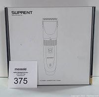 Front of Suprent hair clippers box showing product image and brand Suprent