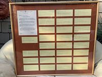 Framed display showing memorandum and multiple telegram slips mounted on matte board