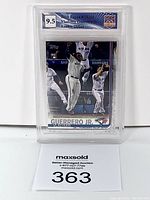 Front of 2019 Topps Vladimir Guerrero Jr. Rookie Debut baseball card graded 9.5 in clear protective case.