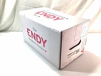 Photo of the retail box of The Endy Weighted Blanket, showing box condition with some wear.