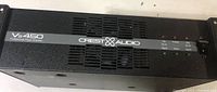 Front top panel of Crest Audio VS450 amplifier showing model and logo.