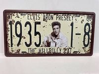 Full view of the Elvis Presley decorative number plate showing image and text with distressed vintage style.