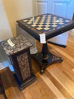 Table and pedestal side by side showing overall design and scale