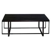 Front view of the coffee table showing the dark wood top and metal leg frame.