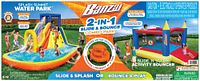 Marketing banner showing full 2-in-1 combo park with kids using water slide pool and bounce area