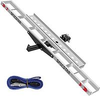 Full kit laid out showing aluminum ramp rails, black bracket, connector clamp, and blue strap