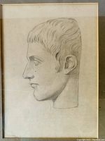 Close-up front view of the charcoal sketch showing the male profile and signature dated 1912.