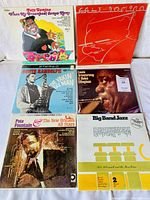 Overview of all six jazz vinyl album covers arranged in two rows, showing the collection included in the lot.