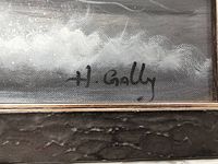 Close-up image showing the signature 'H. Gally' on the artwork and textured paint surface.