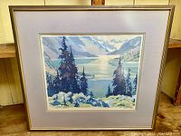 Full view of framed print showing overall condition, frame and mat.