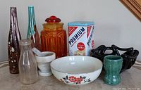 Overview of the entire lot with all described items on tabletop, showing variety and condition.