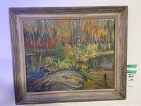 Full view of framed painting showing composition and frame.