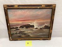 Full frontal view of the painting and ornate carved gilt frame