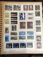 Photo of a page from the album marked 1981 featuring Canadian stamps with landscapes, wildlife, and portraits with denominations mostly 17 and 35 cents.
