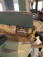 Close-up of Pioneer saw model plate showing model 078, made in USA