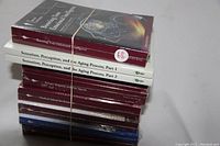 Photo showing stack of 9 sealed Great Courses books, titles include Emotional Intelligence, Sensation Perception Aging Process parts 1 and 2, among others.